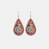 Floral Wood Teardrop Earrings 