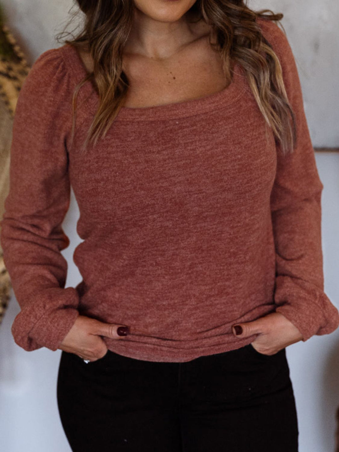 Plus Size Square Neck Long Sleeve T-Shirt 