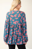 Celeste Full Size Tiered Floral V-Neck Long Sleeve Blouse 