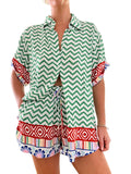 Printed Button Up Shirt and Shorts Set Two Piece Dresses