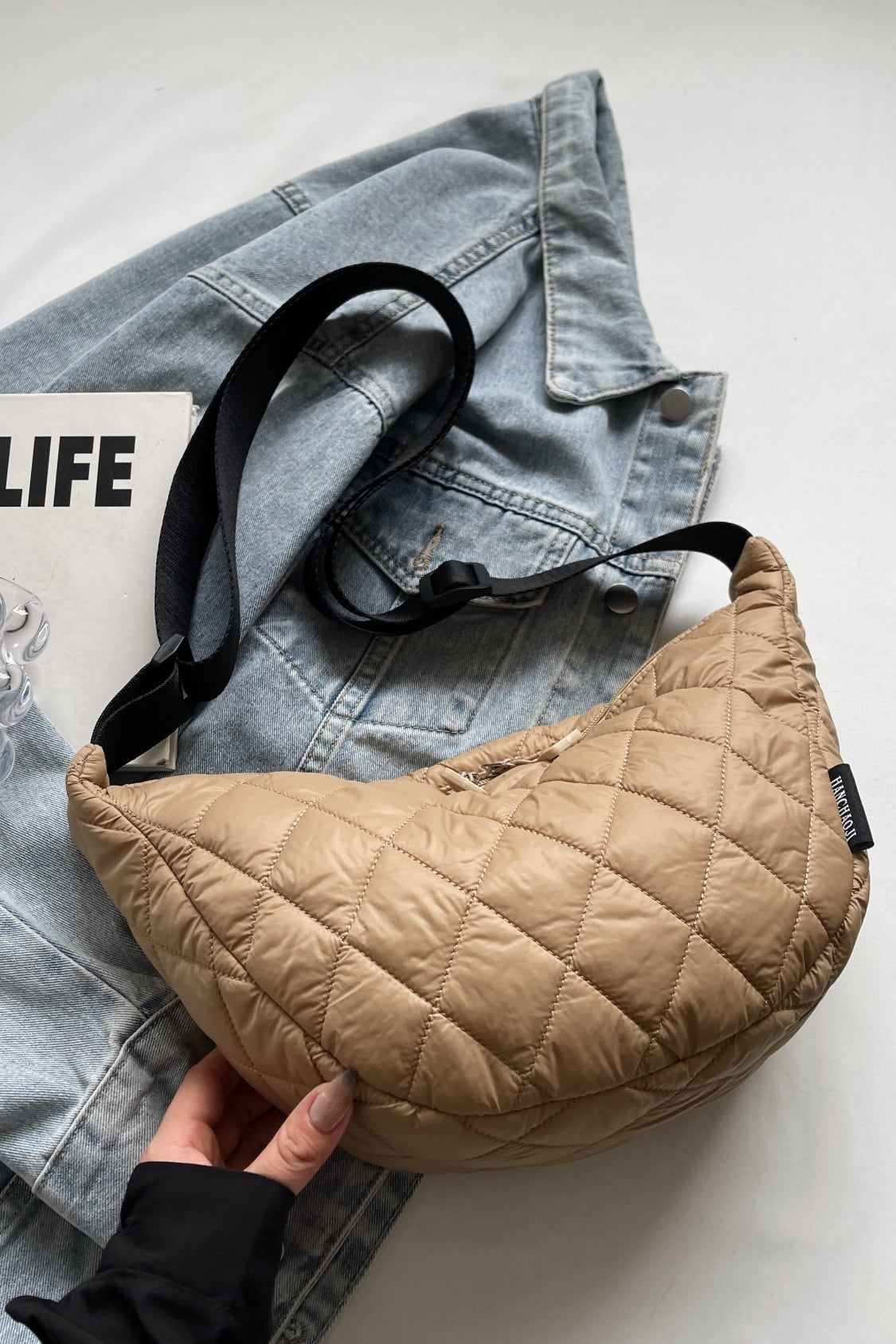 Quilted Adjustable Strap Crossbody Bag 