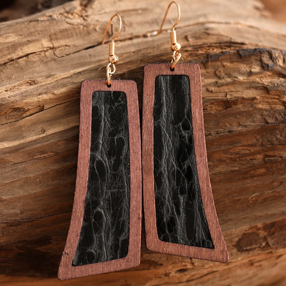 Geometrical Shape Wooden Dangle Earrings 