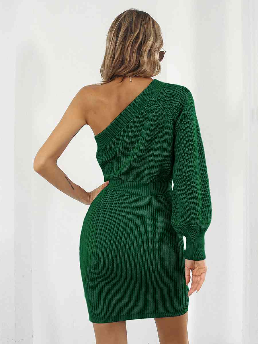 One-Shoulder Mini Sweater Dress Dresses