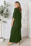Double Take Full Size Round Neck Slit Top and Pants Set 