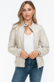 Snobbish PU Leather Biker Jacket with Side Zip Pockets 