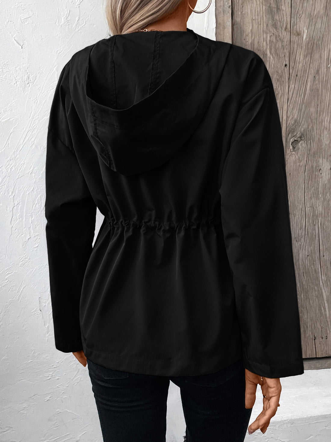 Ivy Lane Drawstring Zip Up Hooded Jacket 