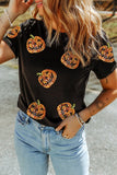 Sequin Pumpkin Round Neck Short Sleeve T-Shirt 