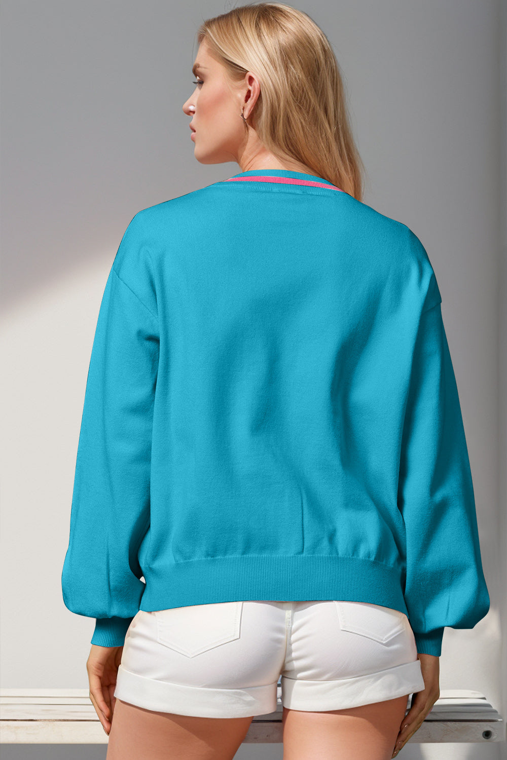 Double Take Full Size Nutcracker Sequin Bow Decor Cardigan 