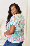 Perfee Floral Tie Neck Short Sleeve Blouse 