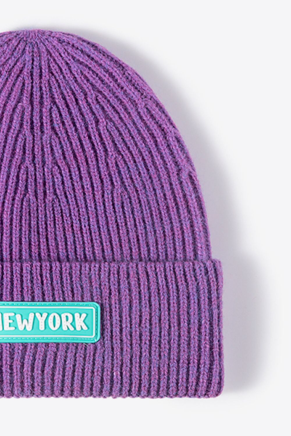 NEWYORK Patch Rib-Knit Cuffed Beanie 