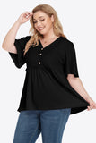Plus Size Buttoned V-Neck Frill Trim Babydoll Blouse 
