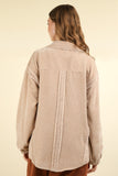 VERY J Mixed Media Button Down Raw Hem Shacket 