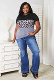 Double Take Leopard Print Color Block Short Sleeve T-Shirt 