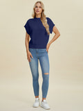Double Take Full Size Mock Neck Short Sleeve Sweater 