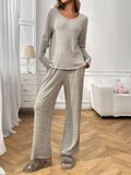 Ribbed Long Sleeve Top and Pants Lounge Set Lingerie & Nightwear
