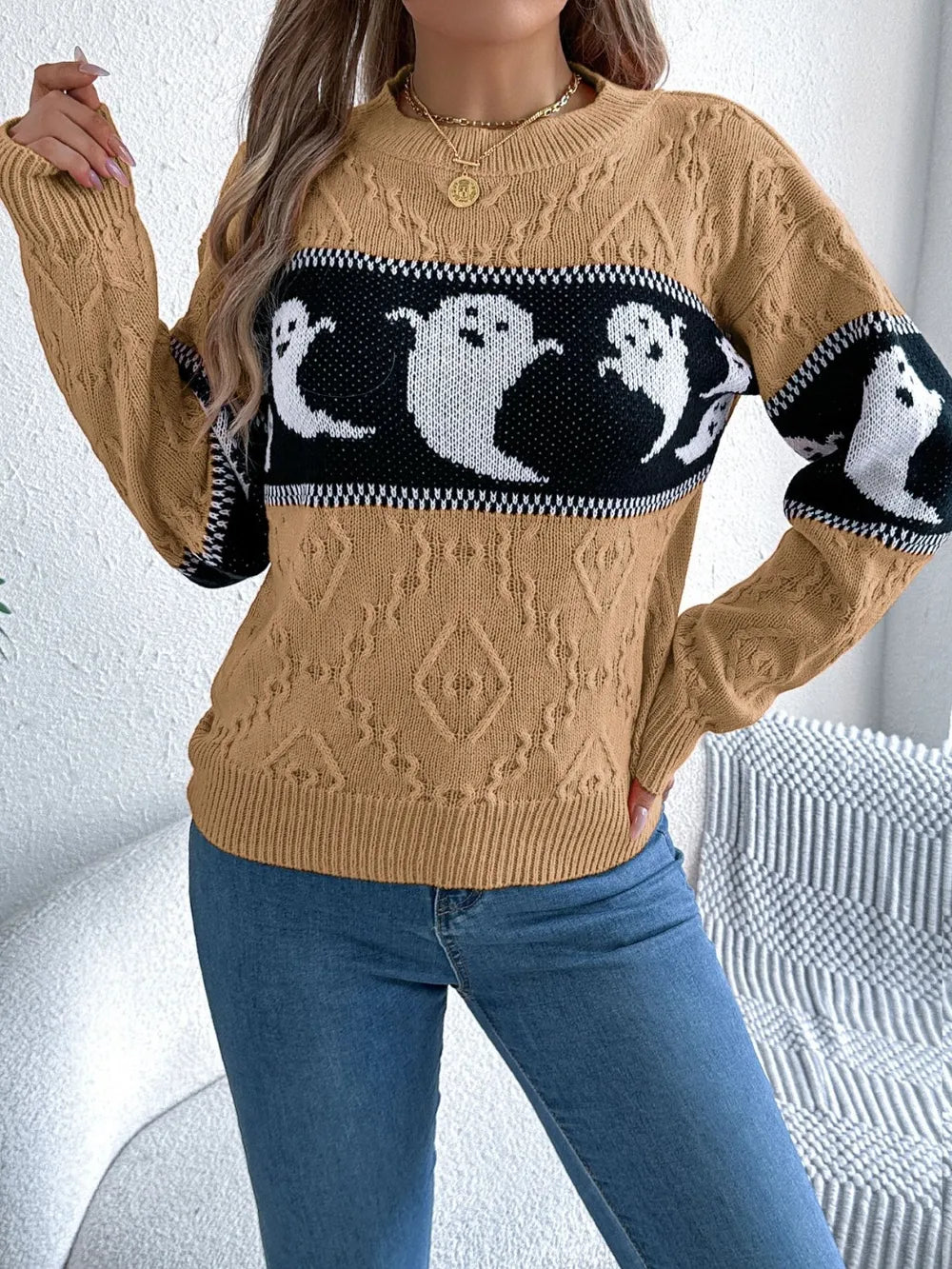 Ghost Round Neck Long Sleeve Sweater 