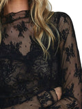 Lace Mock Neck Long Sleeve Blouse 