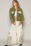 POL Embroidered Sleeve Raw Edge Quilted Jacket 