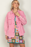 VERY J Full Size Button Up Raw Hem Long Sleeve Jacket 