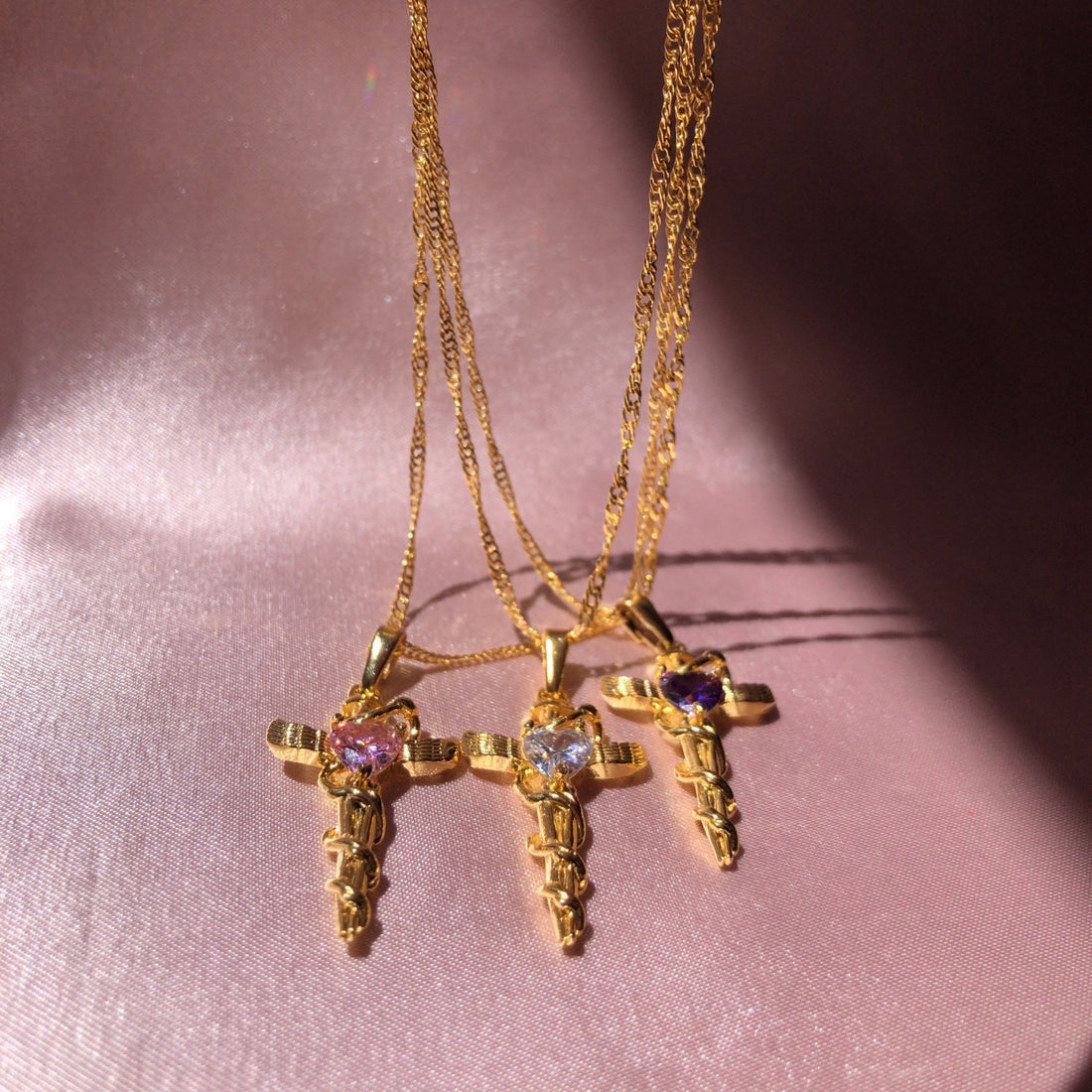 Copper Zircon Cross Pendant Necklace 