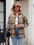 Mandy Pocketed Plaid Collared Neck Long Sleeve Shirt 