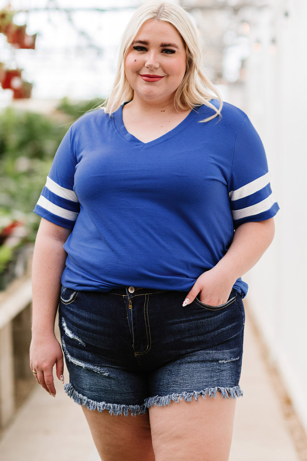 Plus Size Striped V-Neck Tee Shirt 