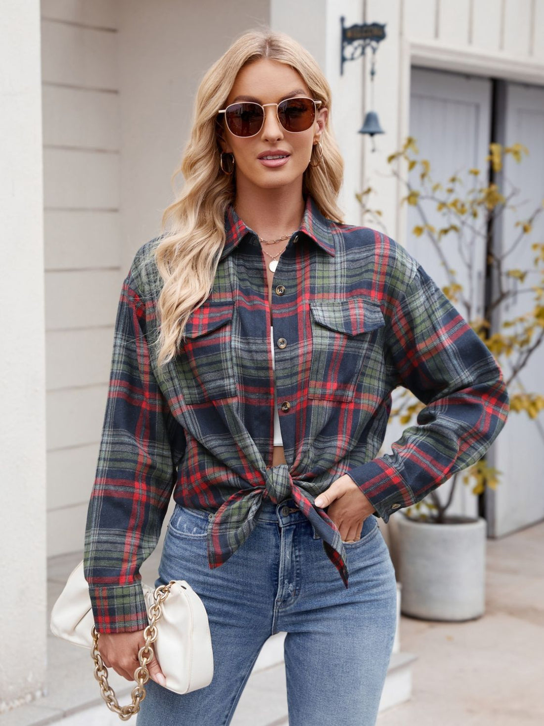 Mandy Plaid Button Up Long Sleeve Shirt 