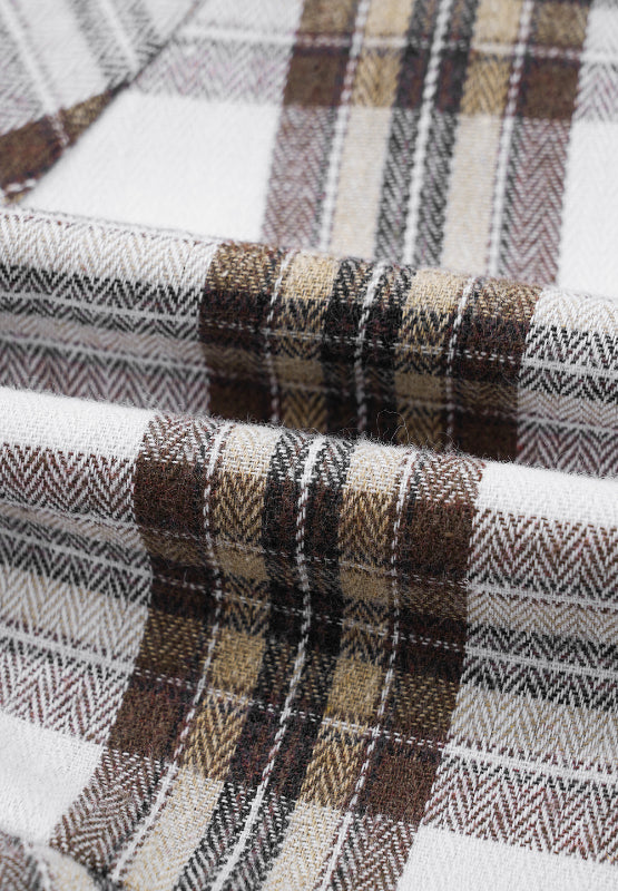 Full Size Plaid Collared Neck Balloon Sleeve Mini Shirt Dress 