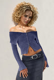 Double Take Ribbed Off-Shoulder Zip Up Long Sleeve Cardigan 