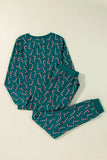 Candy Cane Print Round Neck Top and Pants Lounge Set Lingerie & Nightwear