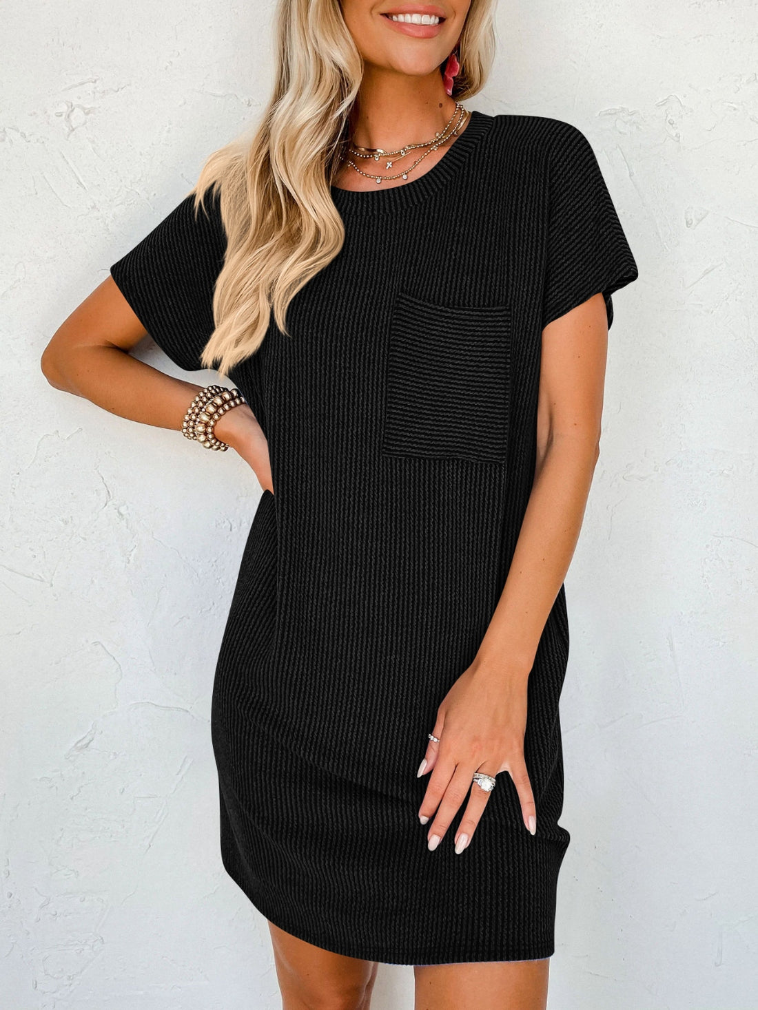 Lovelet Round Neck Short Sleeve Mini Dress 