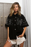 BiBi Sequin Detail Raw Hem Short Sleeve Shirt 