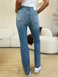 Judy Blue Full Size Mid Rise Destroyed Hem Distressed Jeans 