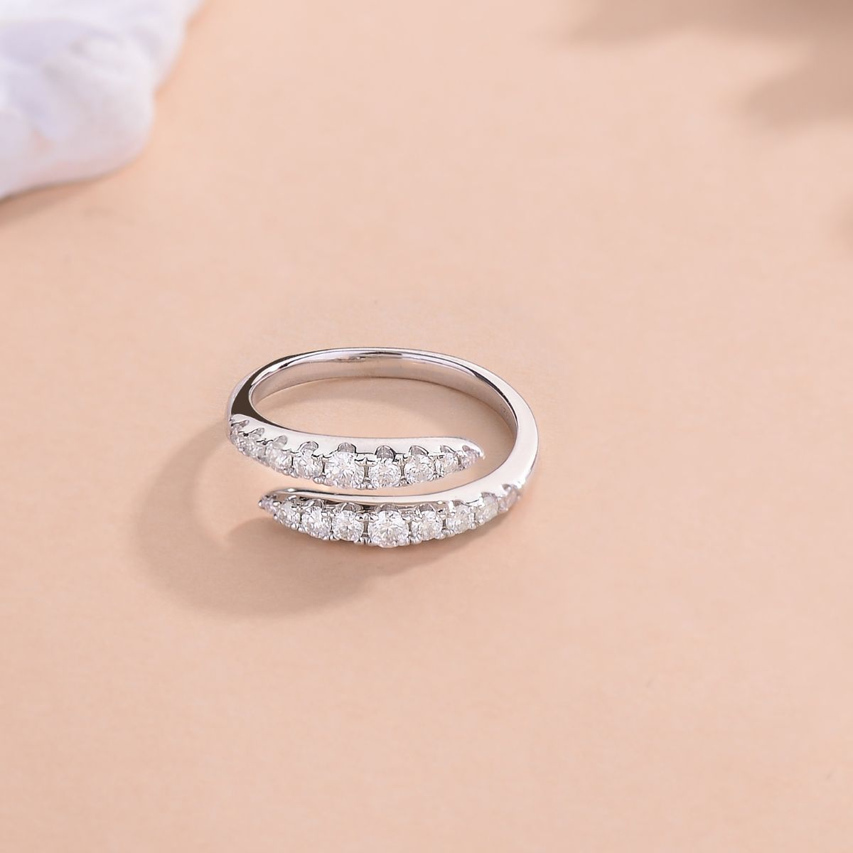 925 Sterling Silver Moissanite Bypass Ring 