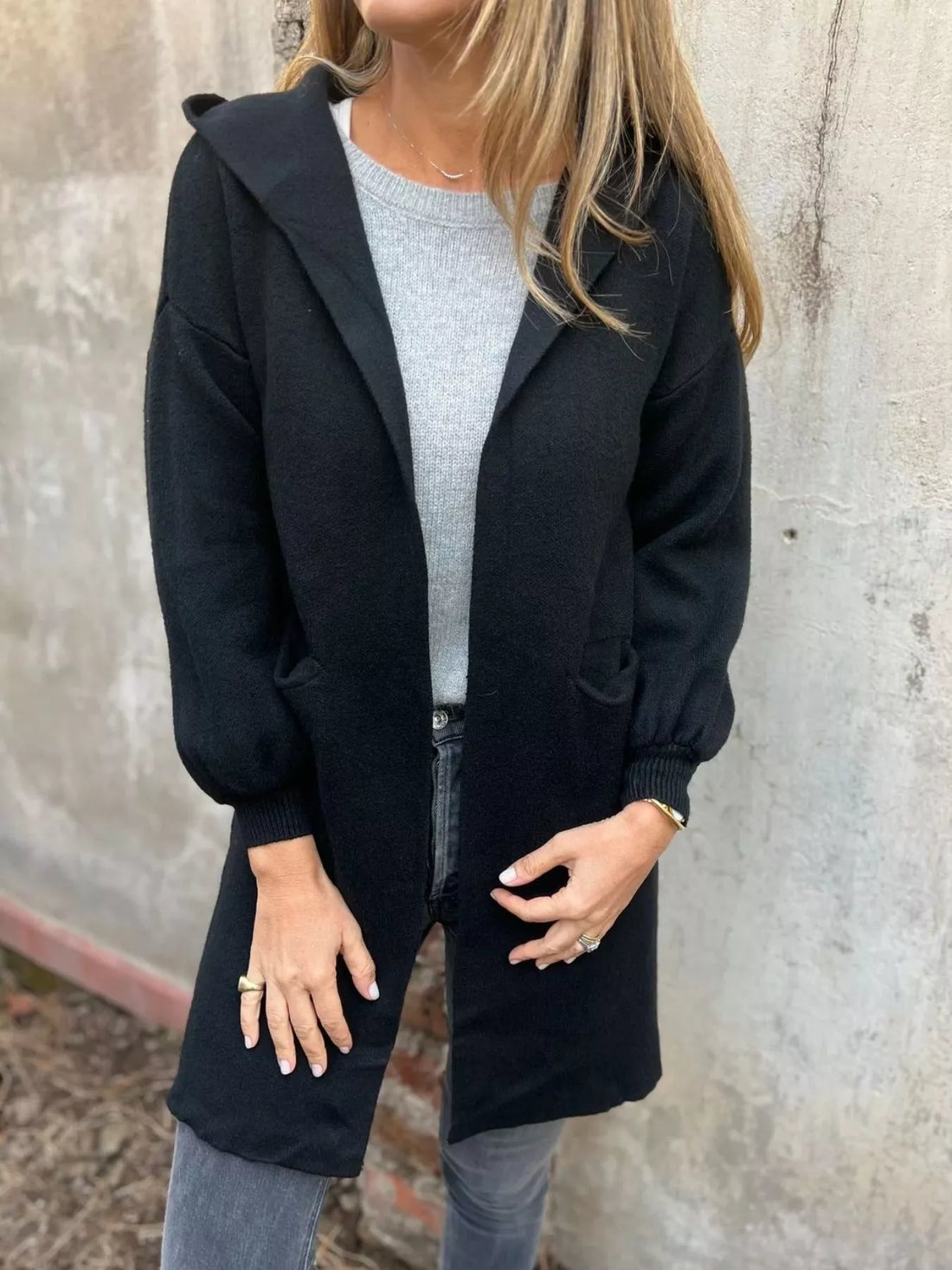Full Size Open Front Drop Shoulder Hooded Cardigan Plus Size 