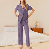 Button Down Long Sleeve Top and Pants Lounge Set Lingerie & Nightwear