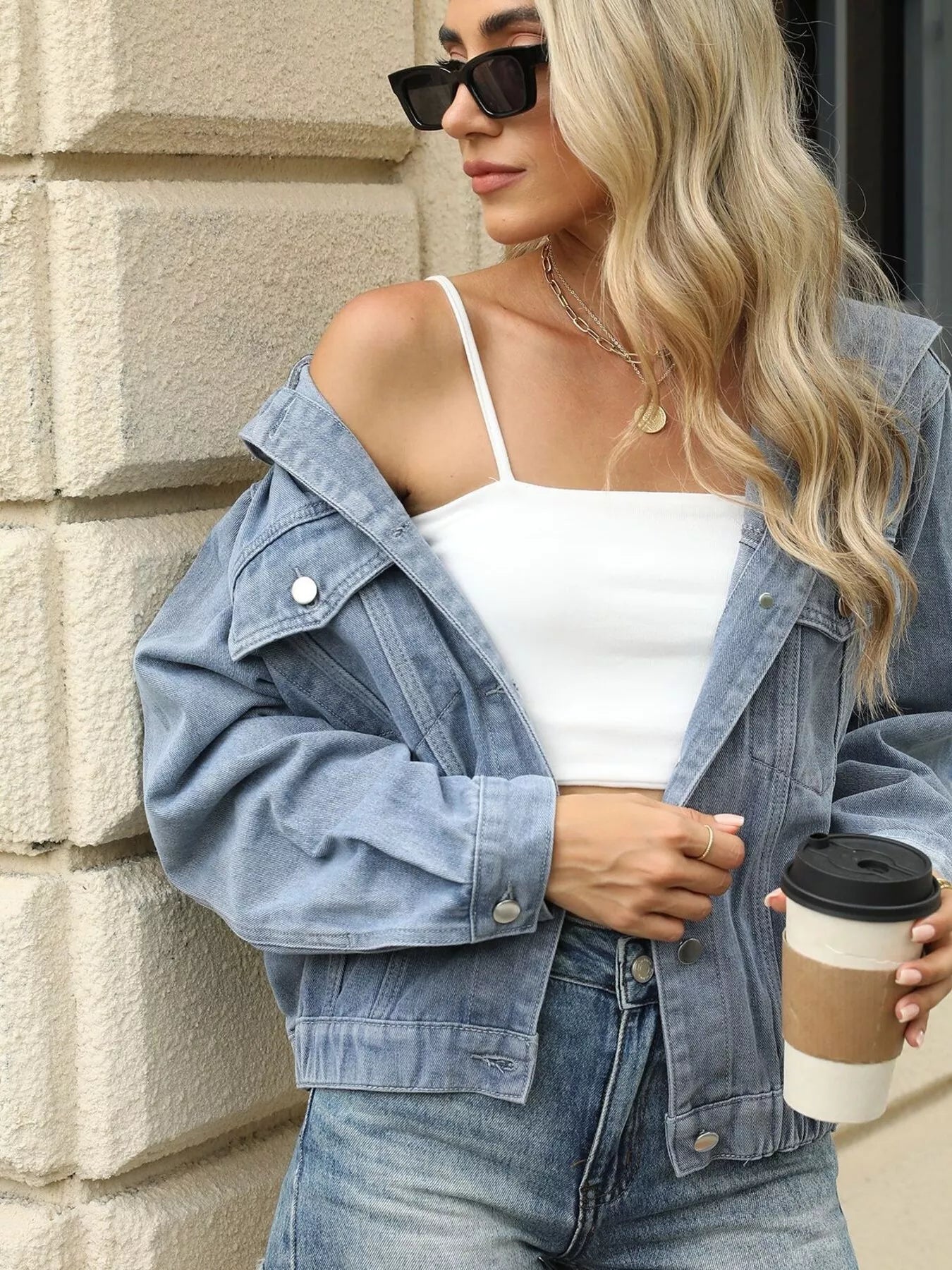 Washed Button Up Hooded Denim Jacket 