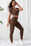 V-Neck Crop Top and High Waistband Long Active Pants 