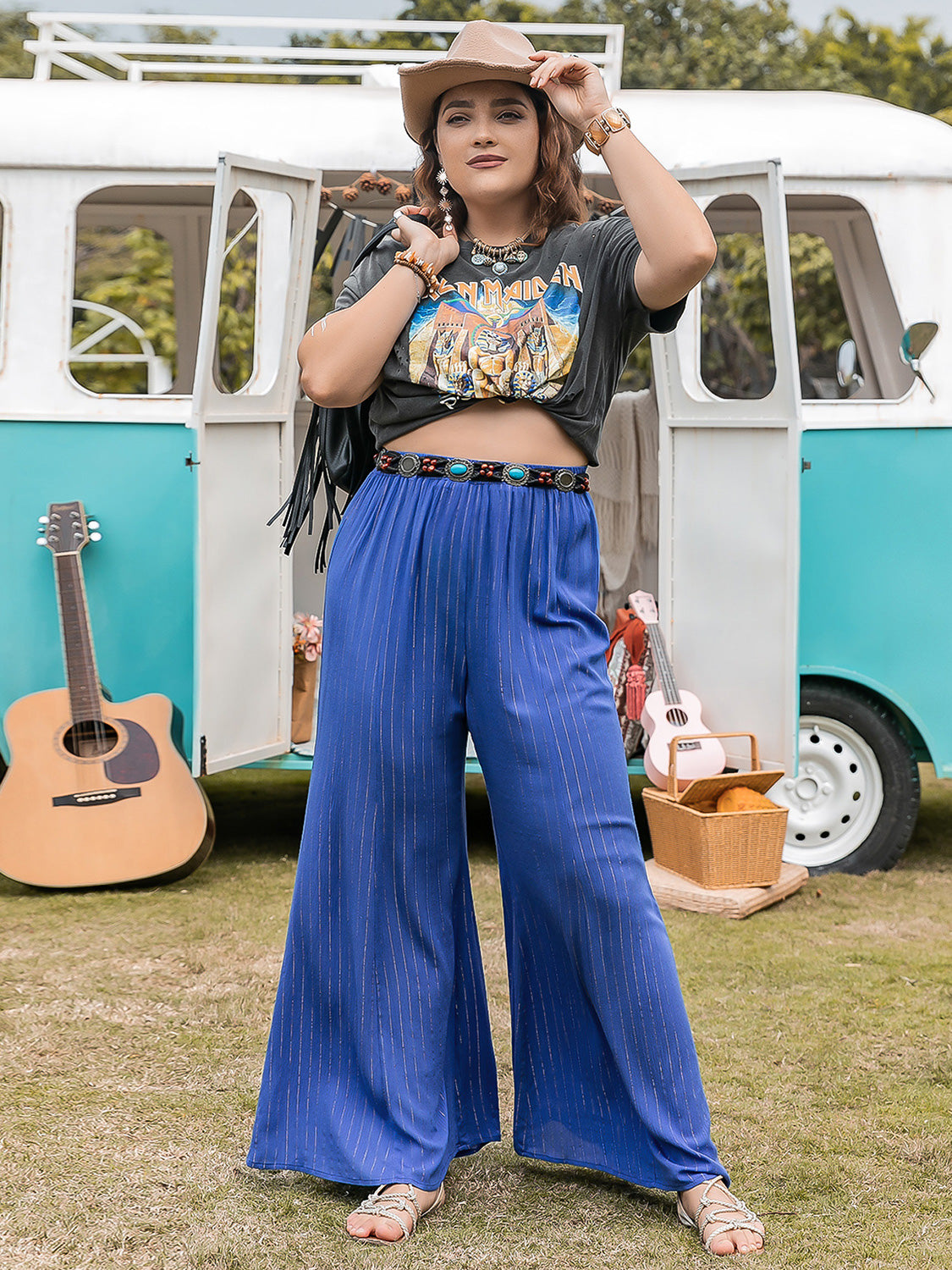 Plus Size Striped Wide-Leg Pants 