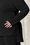 Basic Bae Full Size Ribbed High-Low Top and Wide Leg Pants Set 