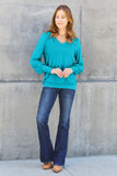 Basic Bae Full Size V-Neck Lantern Sleeve Top 