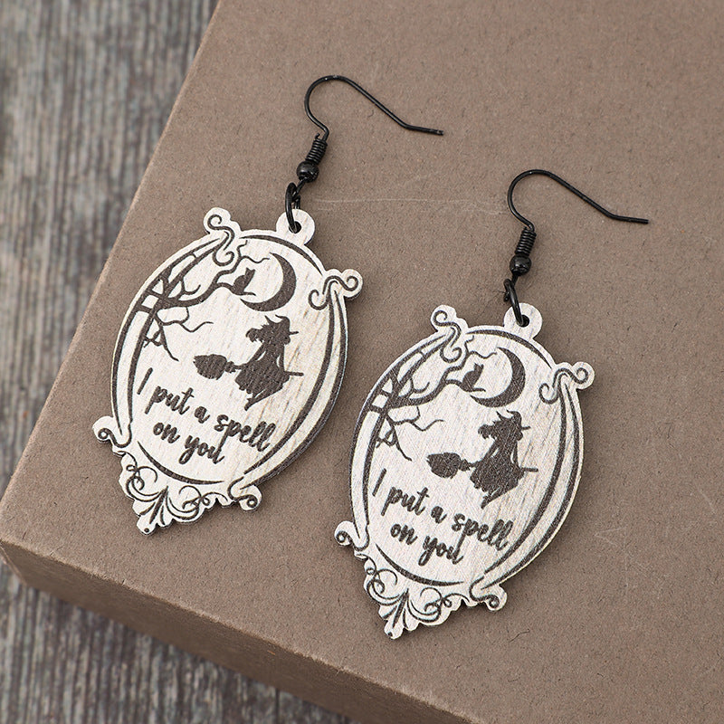 Witch Wooden Dangle Earrings 