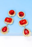 Geometrical Shape Zinc Alloy Frame Glass Dangle Earrings 