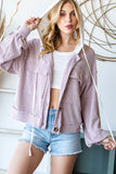 Reborn J Contrast Hooded Button Down Ribbed Jacket 