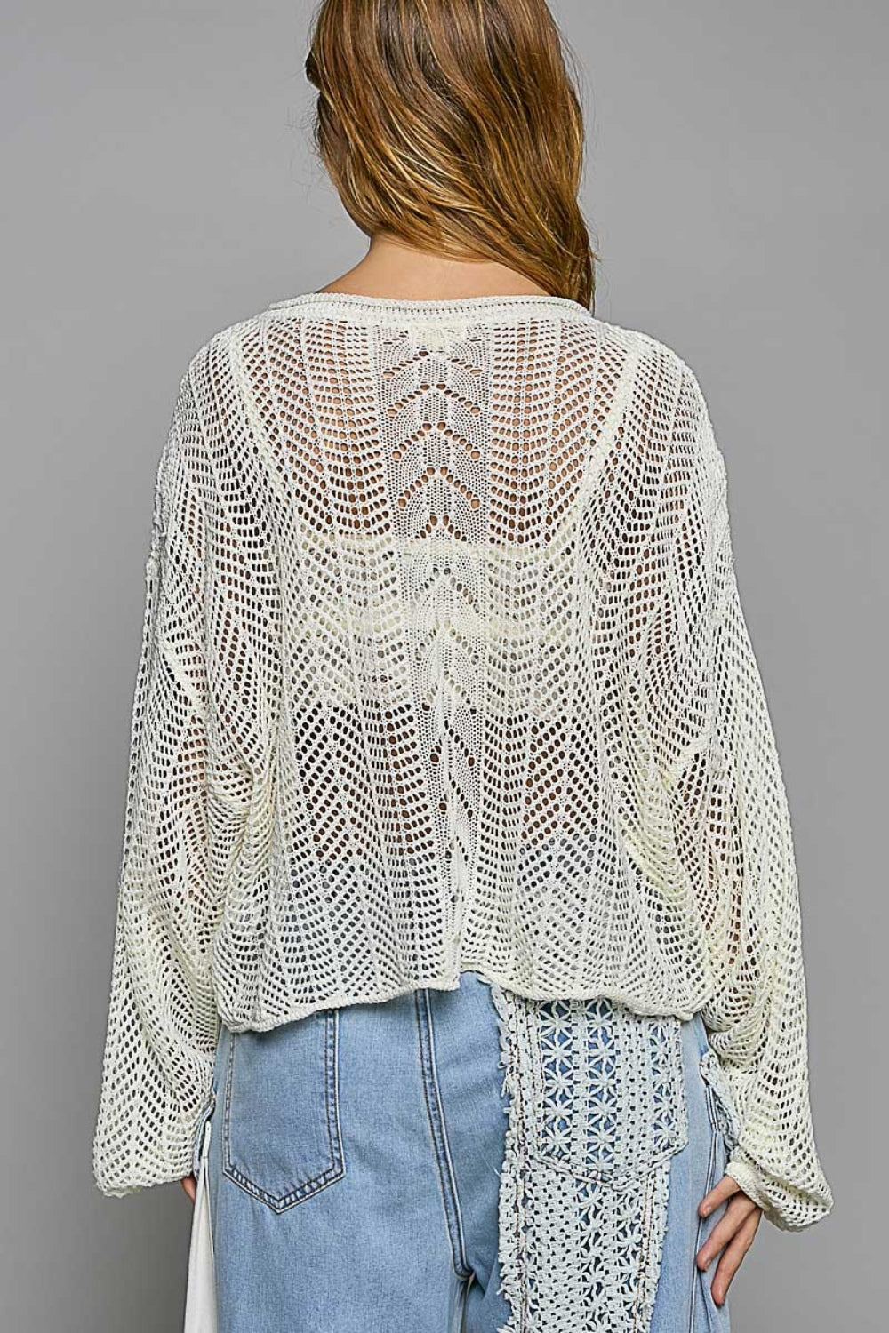 POL Openwork Balloon Sleeve Knit Cover Up 