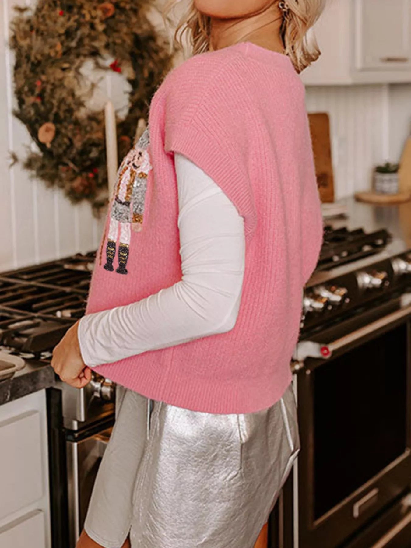 Nutcracker Sequin Short Sleeve Sweater Vest 