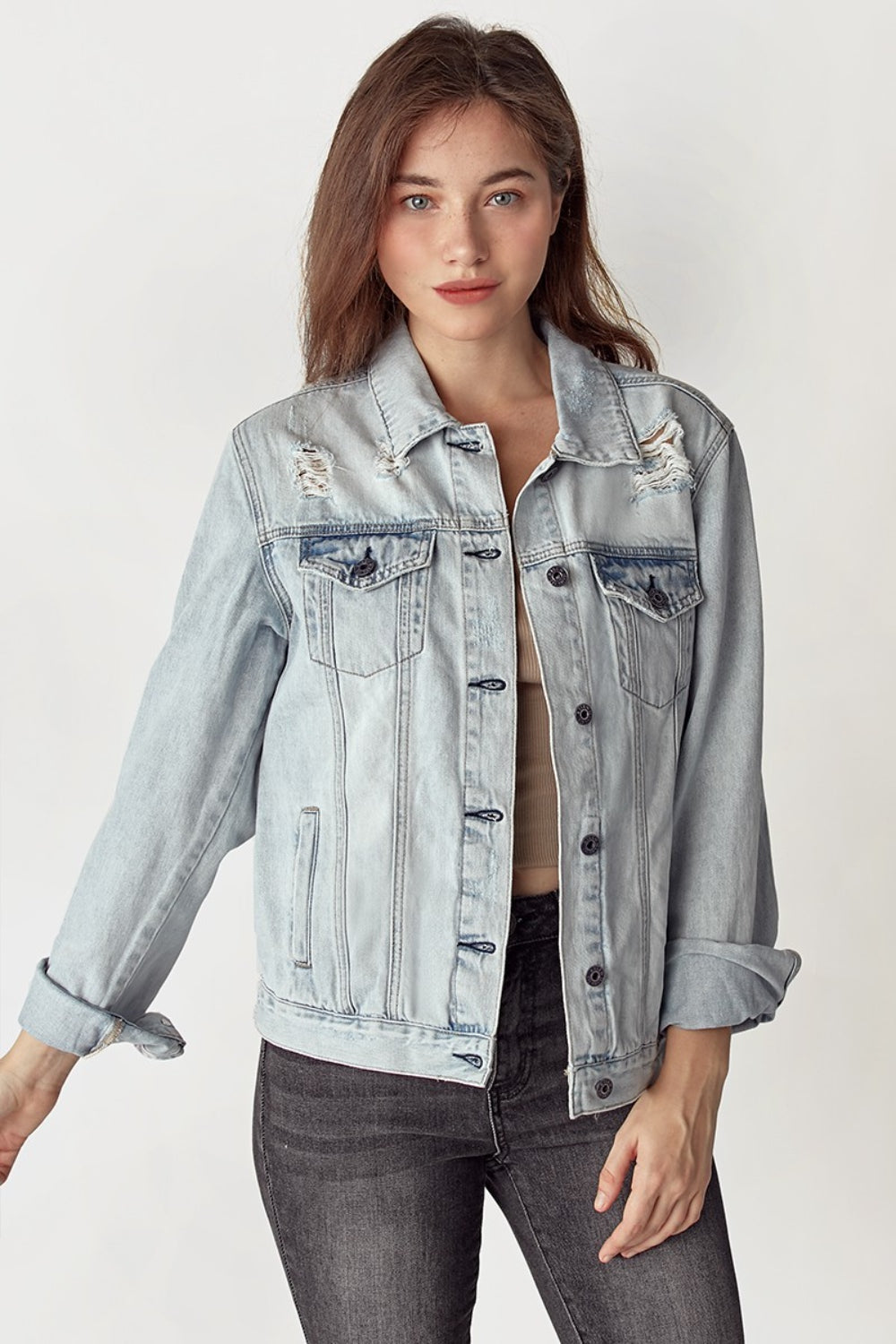 RISEN Distressed Button Up Jacket 