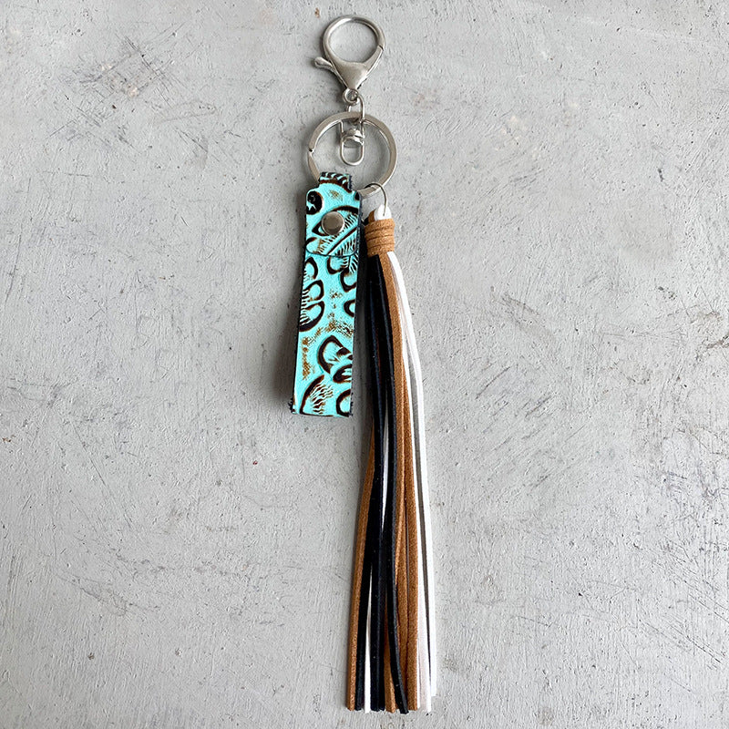 Genuine Leather Tassel Keychain 
