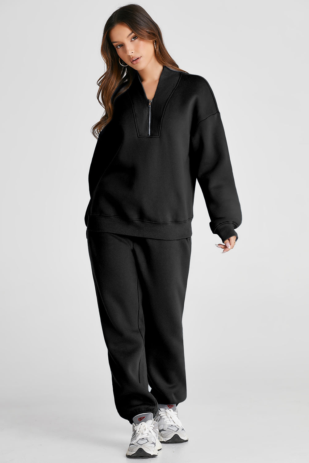 Quarter Zip Long Sleeve Top and Pants Set 