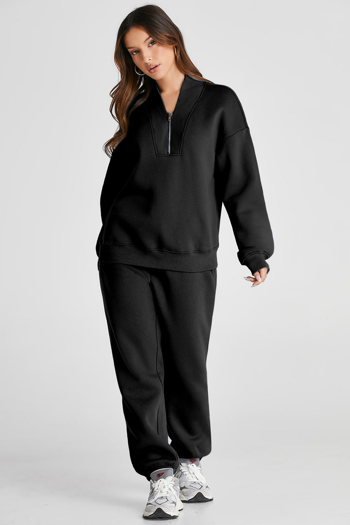 Quarter Zip Long Sleeve Top and Pants Set 
